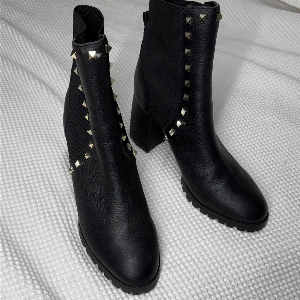 Studded Black Steve Madden Ankle Faux Leather Boots - Size